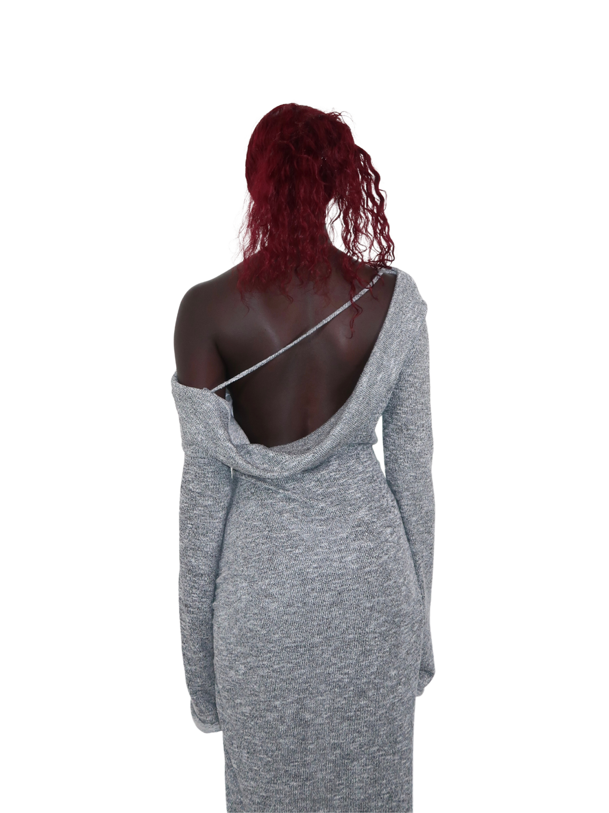 KNITTED OFF-THE-SHOULDER DRESS WITH DRAPE OPEN BACK DETAIL LARGE KNITTED OFF-THE-SHOULDER DRESS WITH DRAPE OPEN BACK DETAIL LARGE