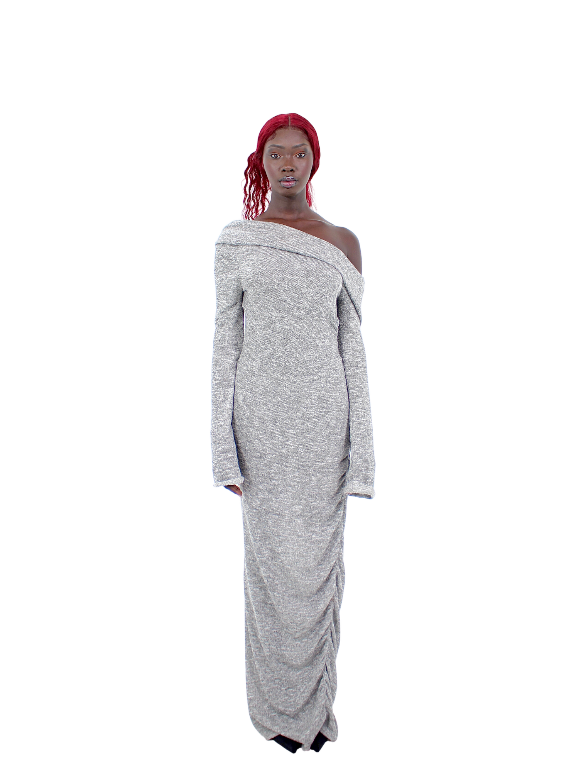 KNITTED OFF-THE-SHOULDER DRESS WITH DRAPE OPEN BACK DETAIL LARGE KNITTED OFF-THE-SHOULDER DRESS WITH DRAPE OPEN BACK DETAIL LARGE