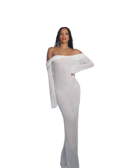 KNITTED OFF-THE-SHOULDER DRESS WITH DRAPE OPEN BACK DETAIL LARGE KNITTED OFF-THE-SHOULDER DRESS WITH DRAPE OPEN BACK DETAIL LARGE
