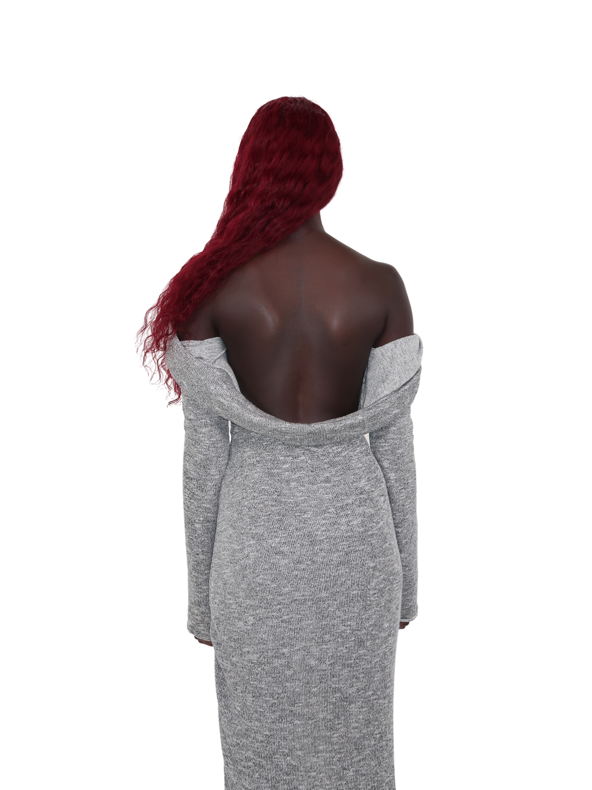 KNITTED OFF-THE-SHOULDER DRESS WITH DRAPE OPEN BACK DETAIL LARGE KNITTED OFF-THE-SHOULDER DRESS WITH DRAPE OPEN BACK DETAIL LARGE